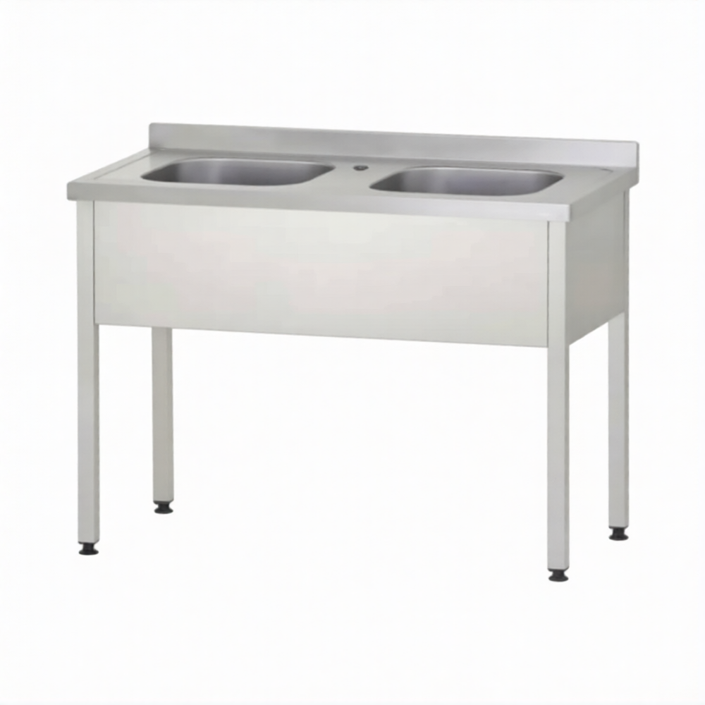 Ванна моечная ВМЦп 860х1200х600  2 м/о 250х500х400, борт, отв. д/смесит.