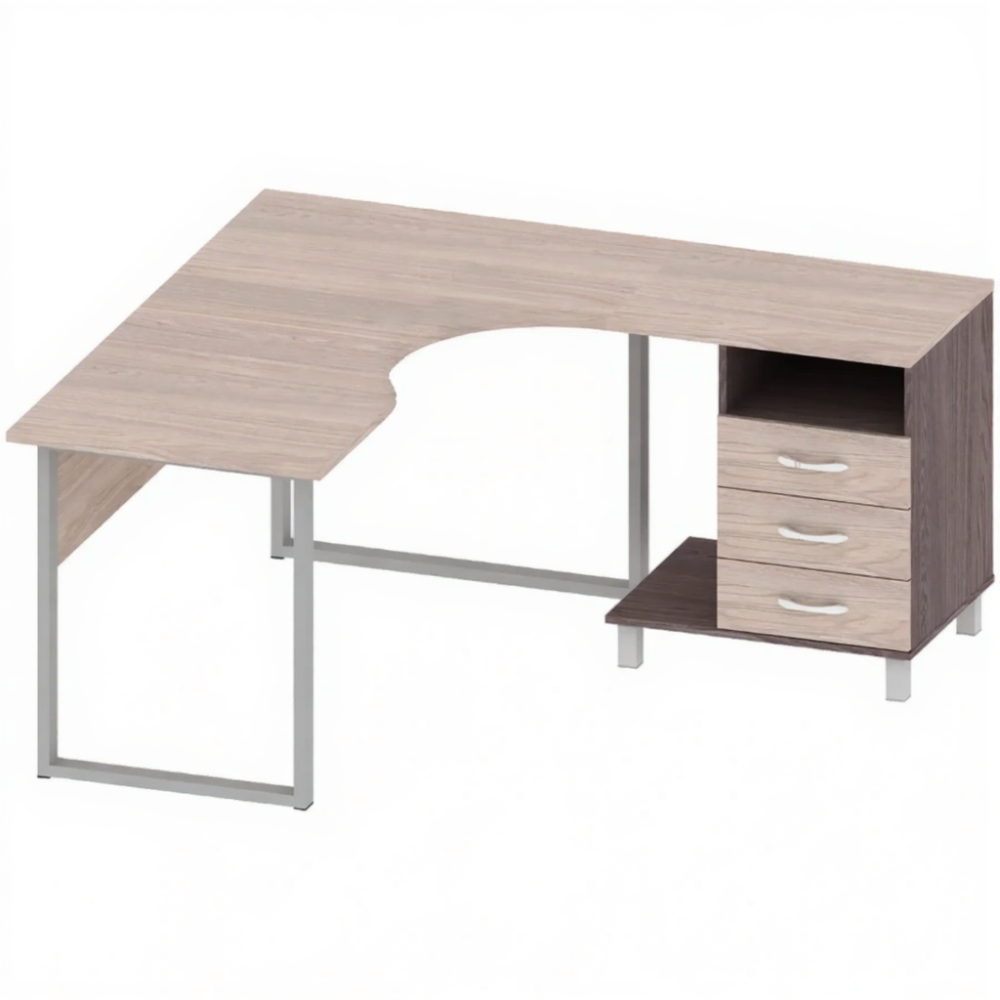 Стол угловой правый с тумбой на металлическом каркасе ОФ-СТ-199-1