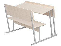 Парта-моноблок для аудиторий 2-местная со скамьей 6 г/р (дуб "Молочный", м/к серый, квадратная труба)