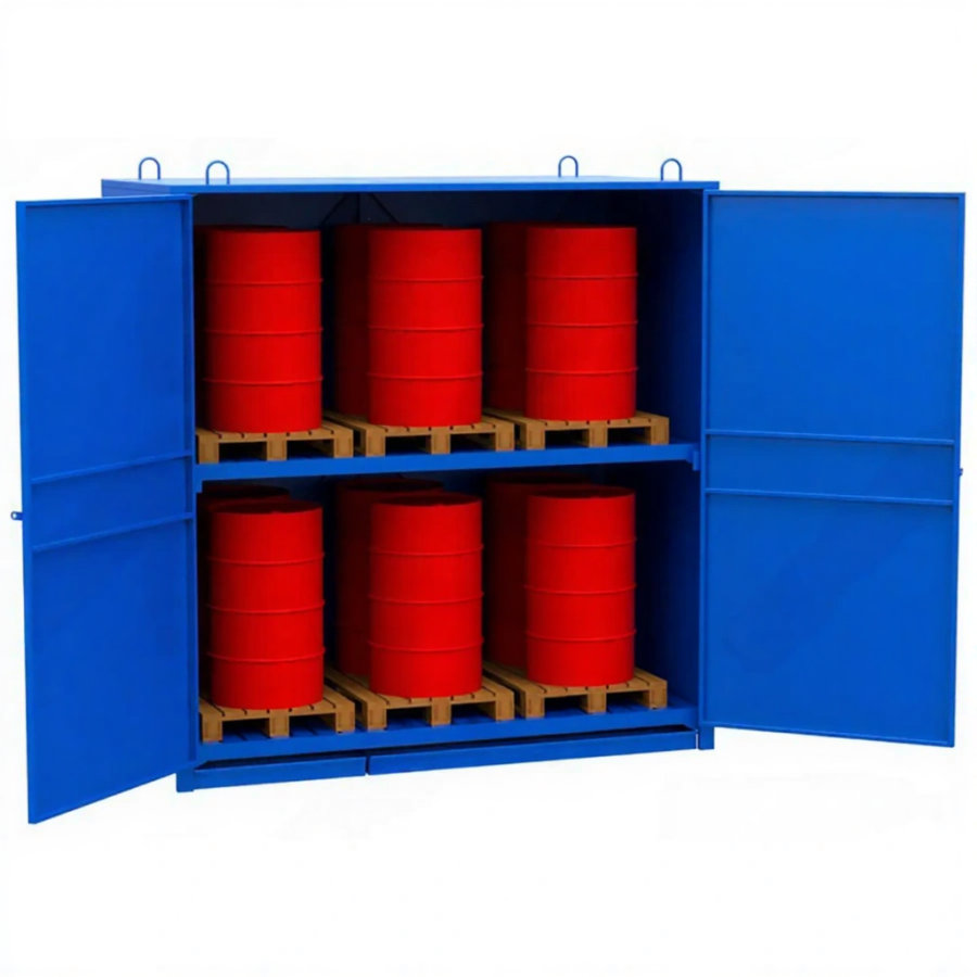 Шкаф для хранения 12-ти бочек 3000х2910х1550, металлический настил, сточный поддон