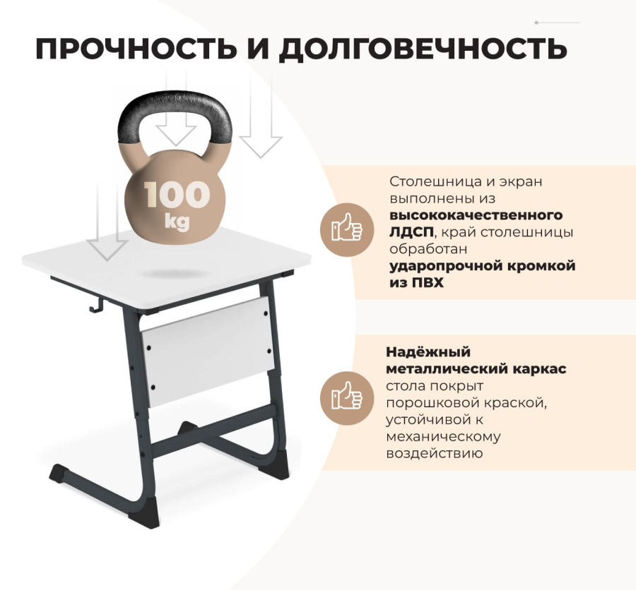 Cтол ученический белый снег/антрацит SHT-T-TN13/3-5