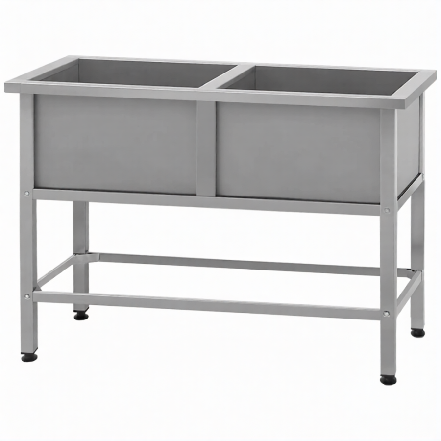 Ванна моечная ВМСн 700/2  2 м/о 600х600х350 (полка с отв. борт; ножка проф. тр. 40х40)