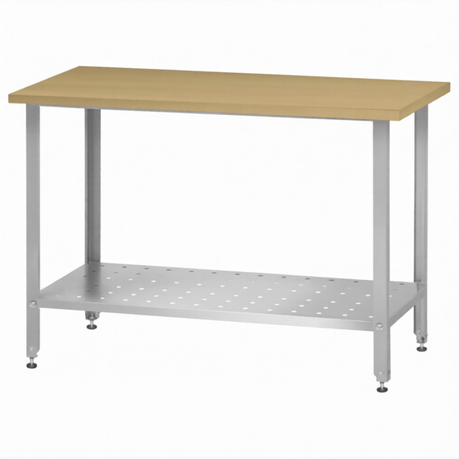 Стол кондитерский СПРн 860х1500х700 «Norma Inox» бук/40 (полка перф., ножка угловая)
